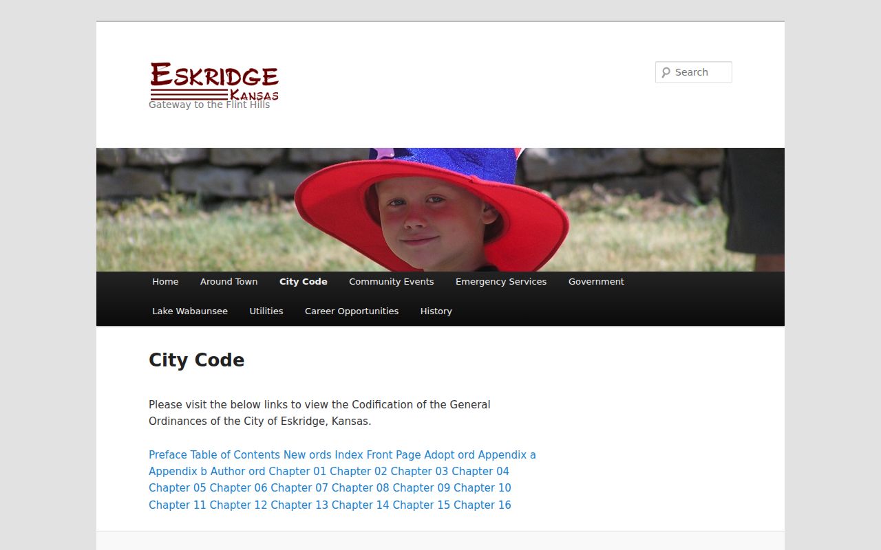 Eskridge city code index with municipal court and traffic chapters