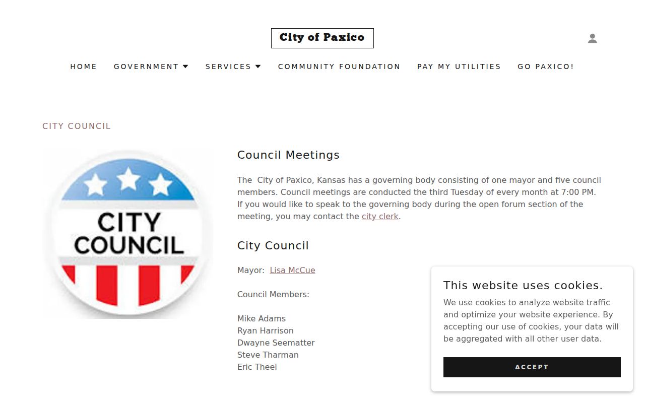 Paxico city council page used to distinguish civic information from court dockets