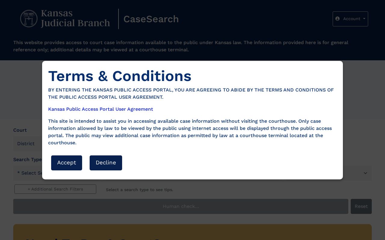 Wabaunsee County case search form and court controls