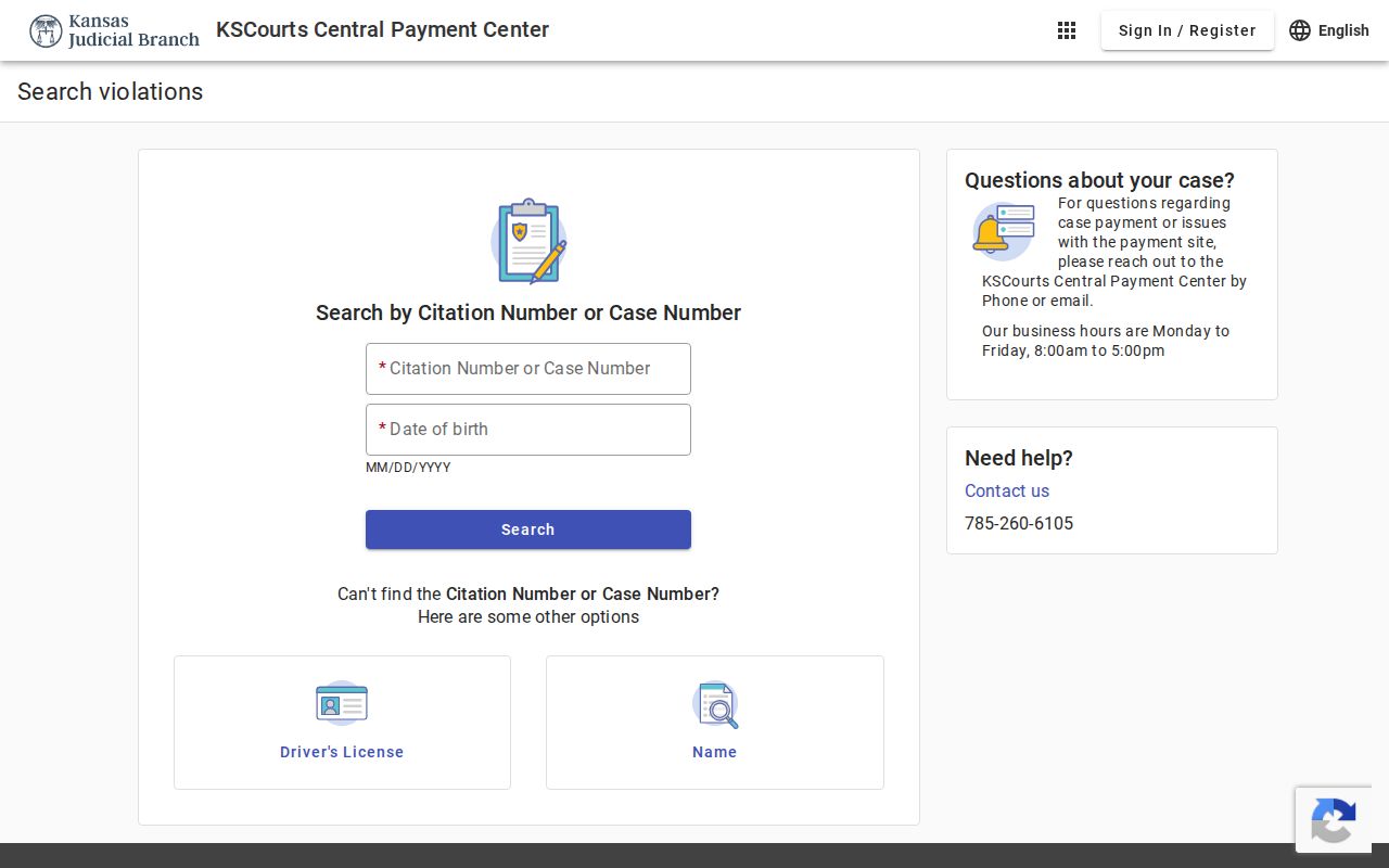 Wabaunsee County traffic court records ticket search fields in Kansas Central Payment